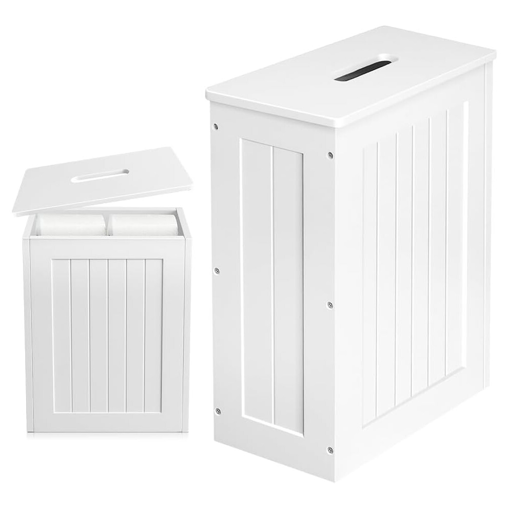 Toilet Roll Paper Cabinet, Compact Wooden Bathroom Box, White Multi-Purpose Bathroom Storage Unit, Freestanding Storage Cabinet Box