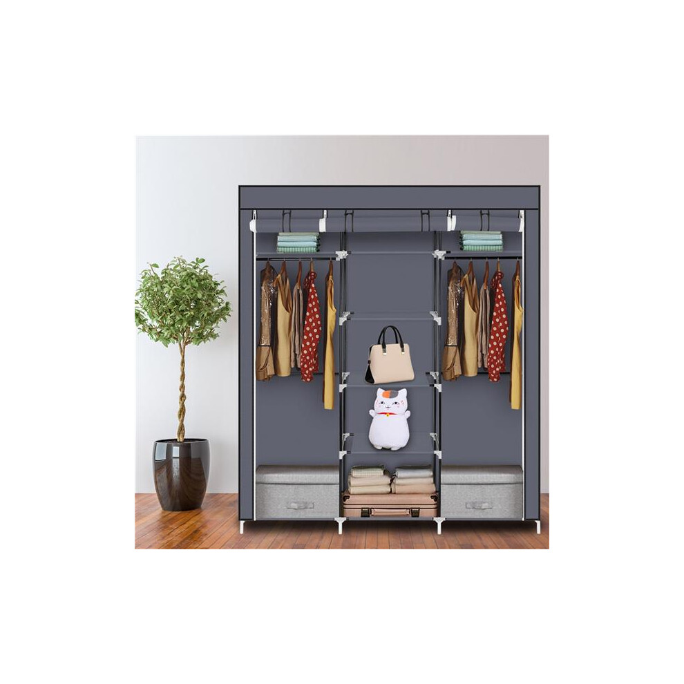 5 Layer 9 Compartment Clothes Closet Wardrobe Storage Organizer Gray