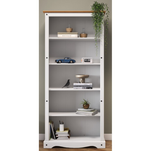 Mercers Furniture Corona White Large Bookcase Wooden Pine 1