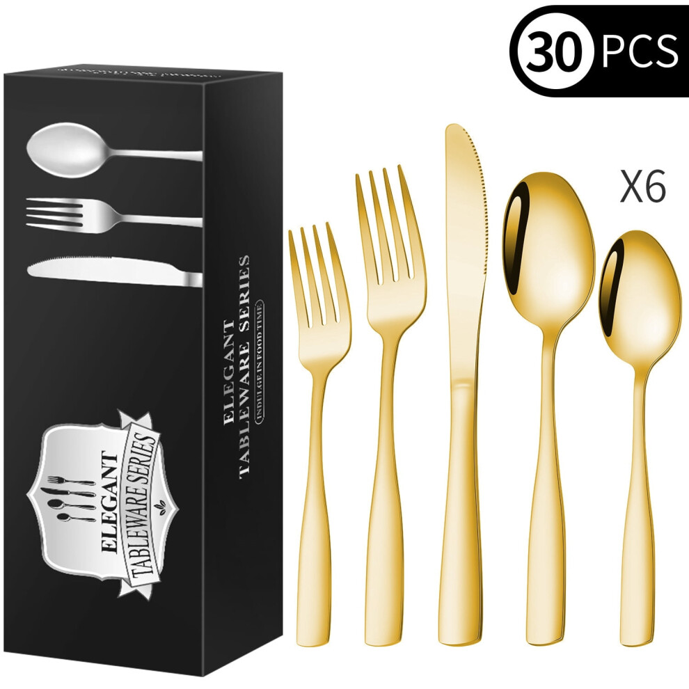 Stainless steel knife and fork 30pcs tableware set gold