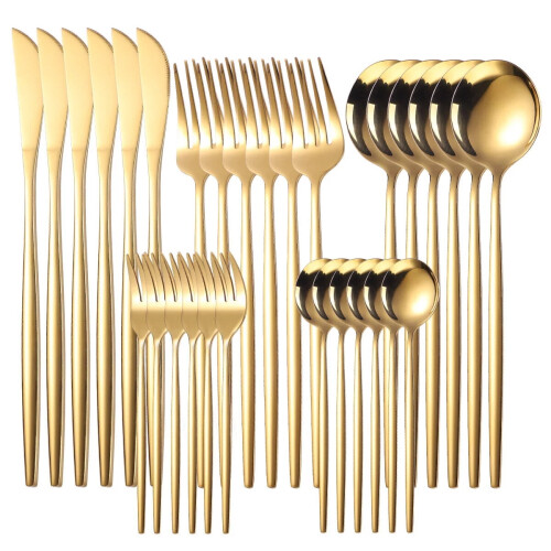Stainless steel knife and fork 30pcs tableware set gold 1