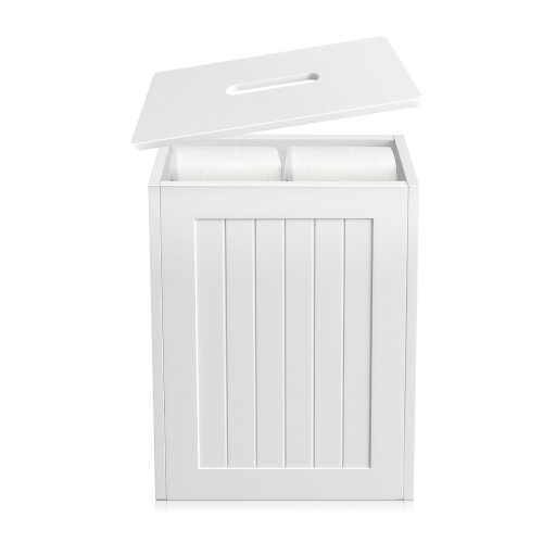 Multi-Purpose Cleaning Tidy Box Slimline Wooden Bathroom Storage Unit Toilet Roll Paper Cabinet, Compact Shaker,
