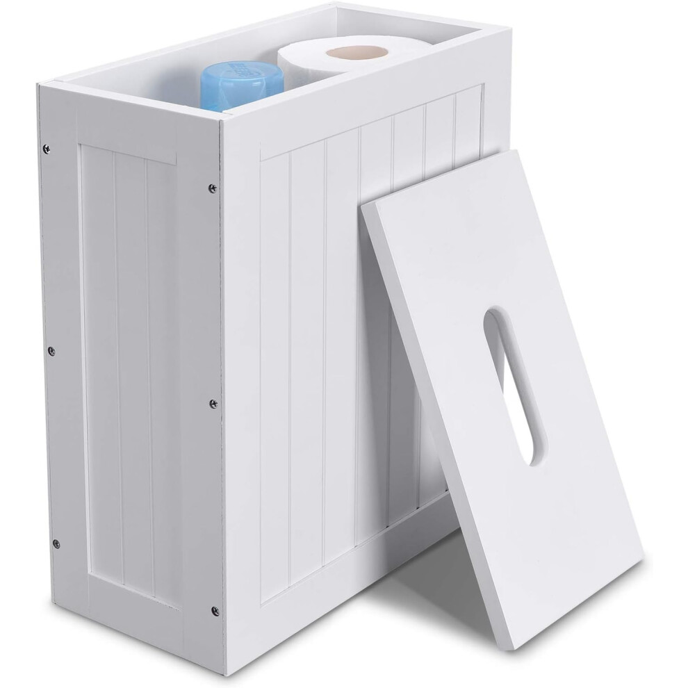 Slimline Wooden Bathroom Storage Unit, Toilet Roll Paper Cabinet, Compact Wooden Shaker Bathroom Box, Multi-Purpose Cleaning Tidy Box