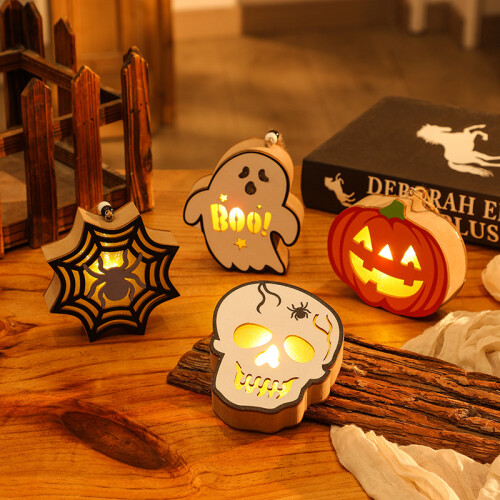 4pack Led Pumpkin Skull Spider Ghost Night Light Halloween Desktop Decorative Lamp 1