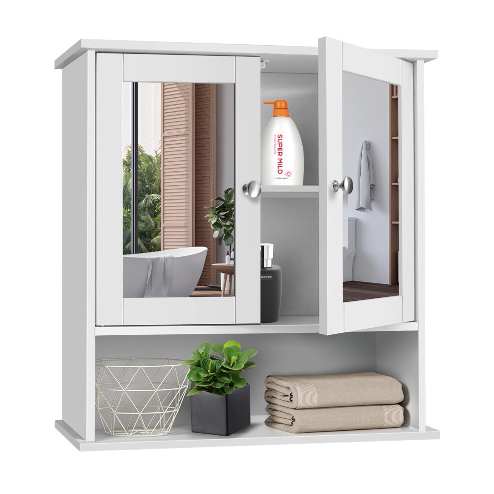 Double Door Mirrored Bathroom Cabinet Storage Cupboard Organiser Wall Mounted Mirror Cabinet with Shelves