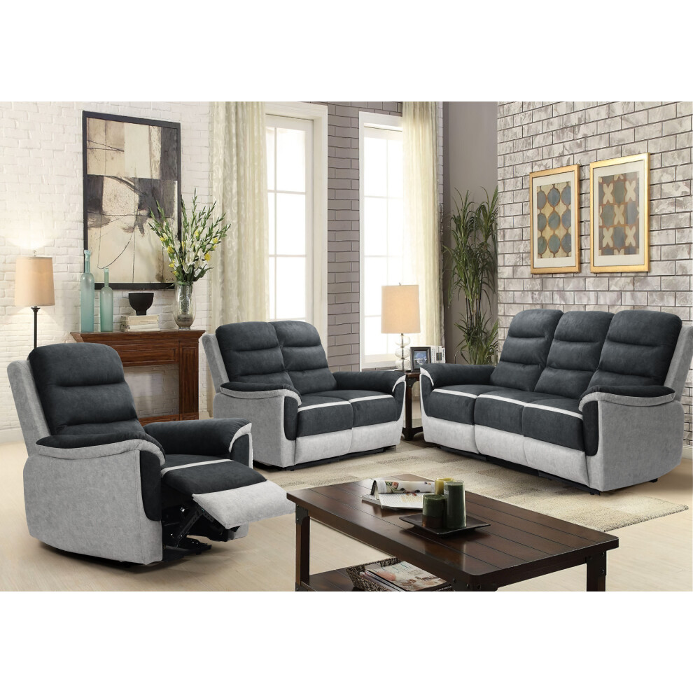 (Full Set- 3 Seater Sofa, 2 Seater Sofa and Chair) Two Tone Fabric Recliner Sofa Set 3 Seater Sofa 2 Seater Sofa Chair