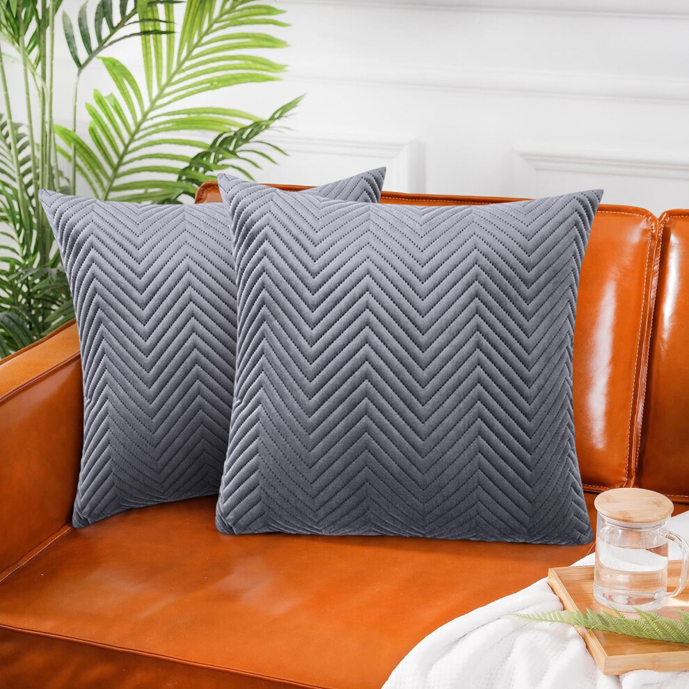 (Embossed Grey Velvet Cushion Cover, 2 Cushion Covers (Pack of 2)) Plush Velvet Soft Cushion Cover Throw Pillowcase