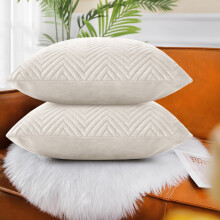 (Embossed Beige Velvet Cushion Cover, 2 Cushion Covers (Pack of 2)) Plush Velvet Soft Cushion Cover Throw Pillowcase