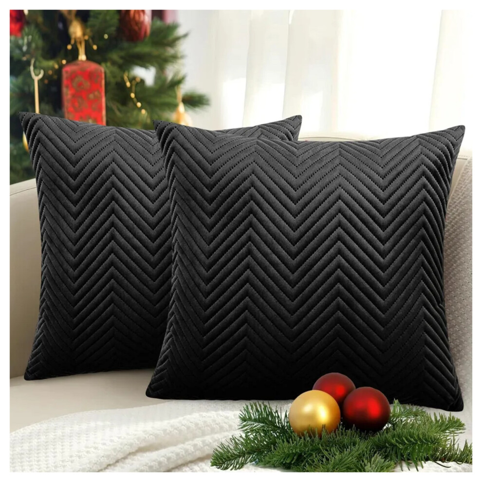 (Embossed Black Velvet Cushion Cover, 2 Cushion Covers (Pack of 2)) Plush Velvet Soft Cushion Cover Throw Pillowcase