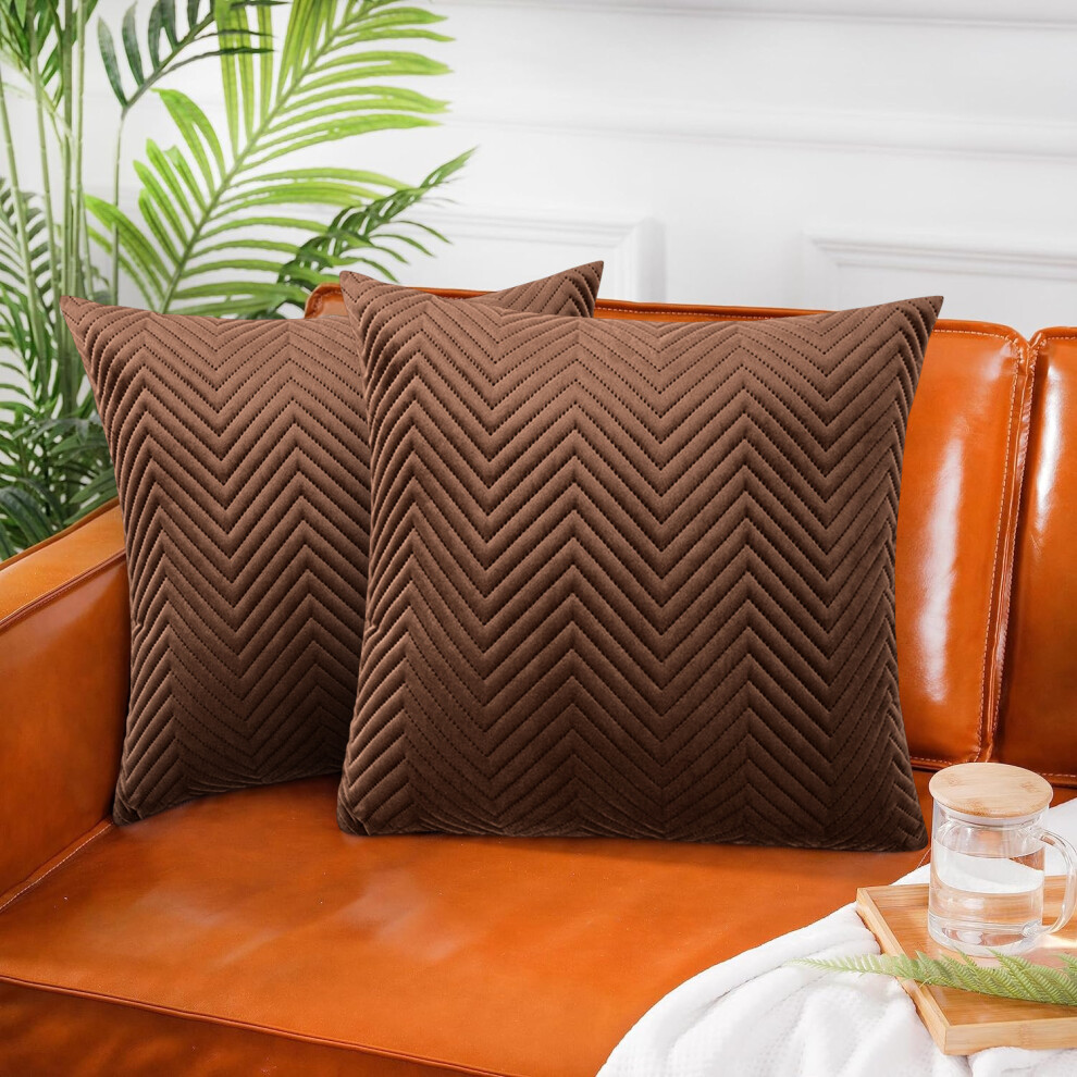 Imperial Rooms (Embossed Coffee Velvet Cushion Cover, 2 Cushion Covers (Pack Of 2)) Plush Velvet Soft Cushion Cover Throw Pillowcase