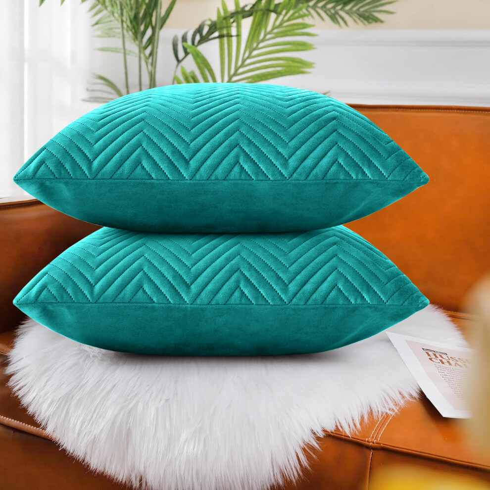 (Embossed Green Emerald Velvet Cushion Cover, 2 Cushion Covers (Pack of 2)) Plush Velvet Soft Cushion Cover Throw Pillowcase