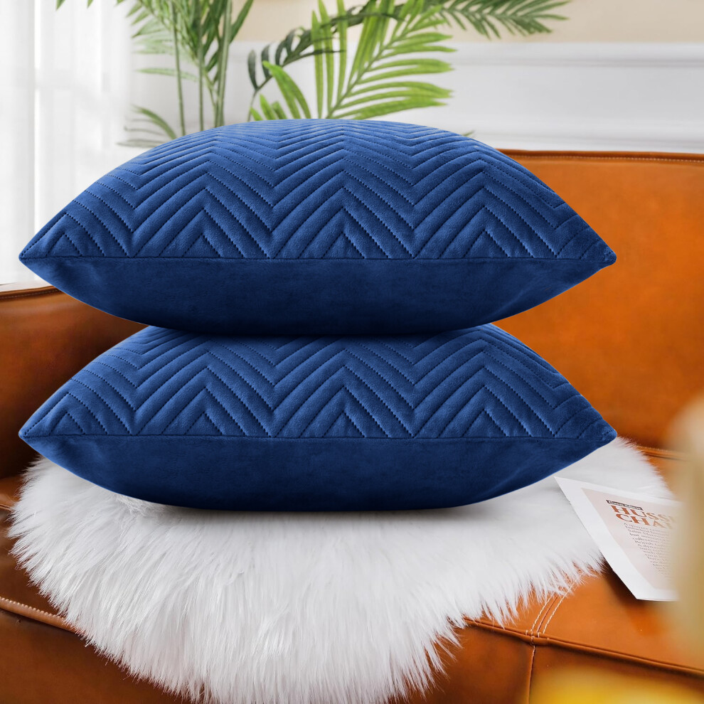 (Embossed Navy Blue Velvet Cushion Cover, 2 Cushion Covers (Pack of 2)) Plush Velvet Soft Cushion Cover Throw Pillowcase