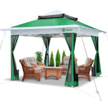 VOUNOT 3.6x3.6m Pop Up Gazebo with Mesh Side Double Roof Marquee Party Tent, Green
