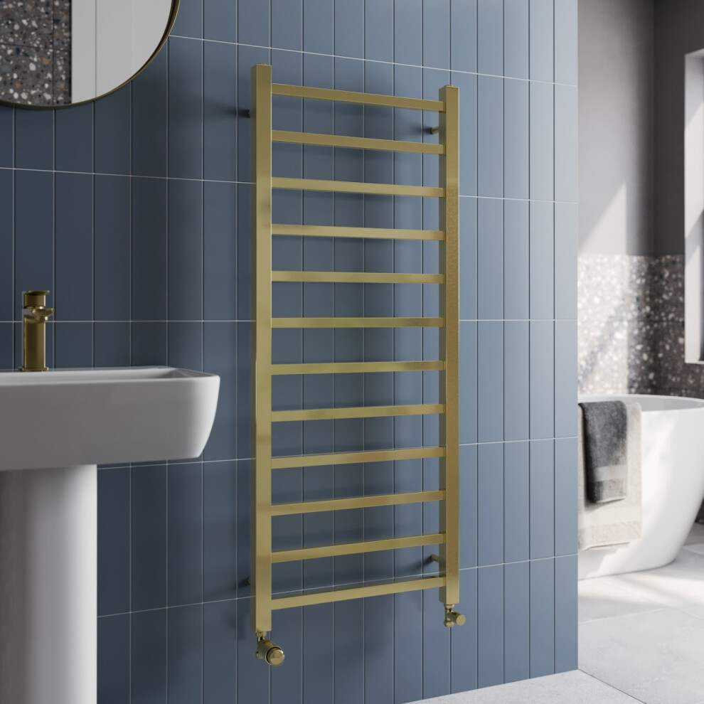 (1200 x 500mm) Brushed Brass Square Bar Heated Towel Rail Bathroom Radiators