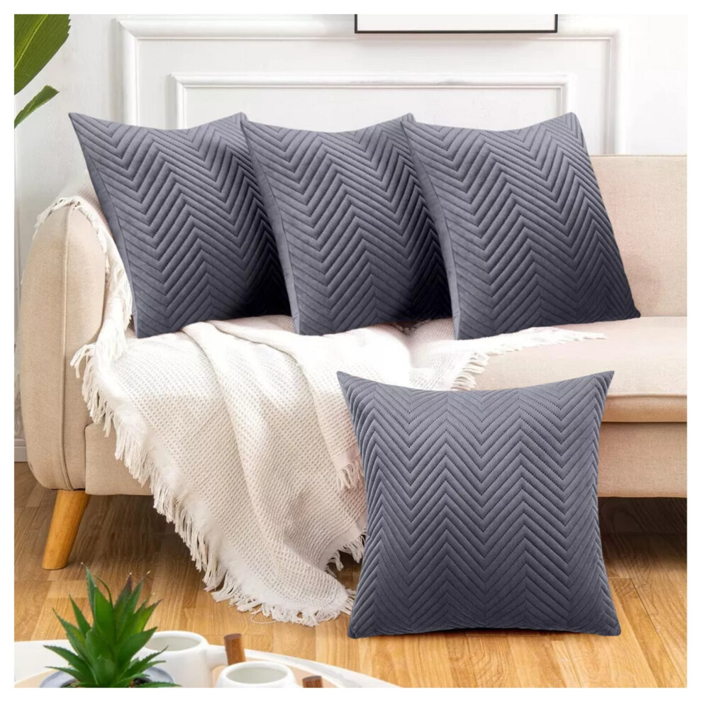 (Embossed Grey Velvet Cushion Cover, 4 Cushion Covers (Pack of 4)) Plush Velvet Soft Cushion Cover Throw Pillowcase