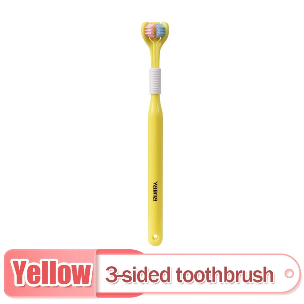 (Yellow) 3D Stereo Three-Sided Toothbrush Ultra Fine Soft Hair Adult Toothbrush Tongue Scraper Deep Cleaning Health Oral Care Teeth Brush-image-OPC-PF7MYDJ-NEW