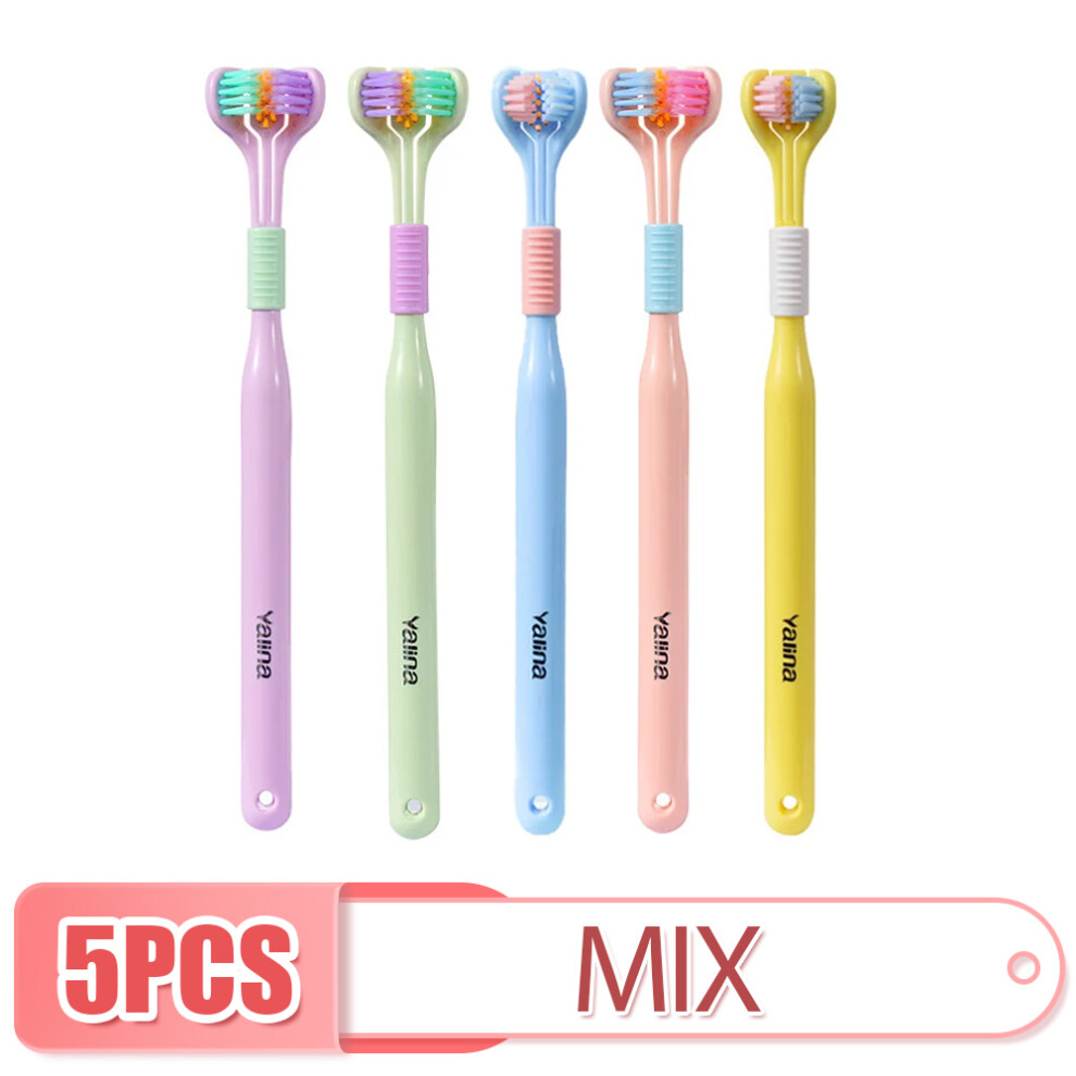 (5PCS MIX) 3D Stereo Three-Sided Toothbrush Ultra Fine Soft Hair Adult Toothbrush Tongue Scraper Deep Cleaning Health Oral Care Teeth Brush