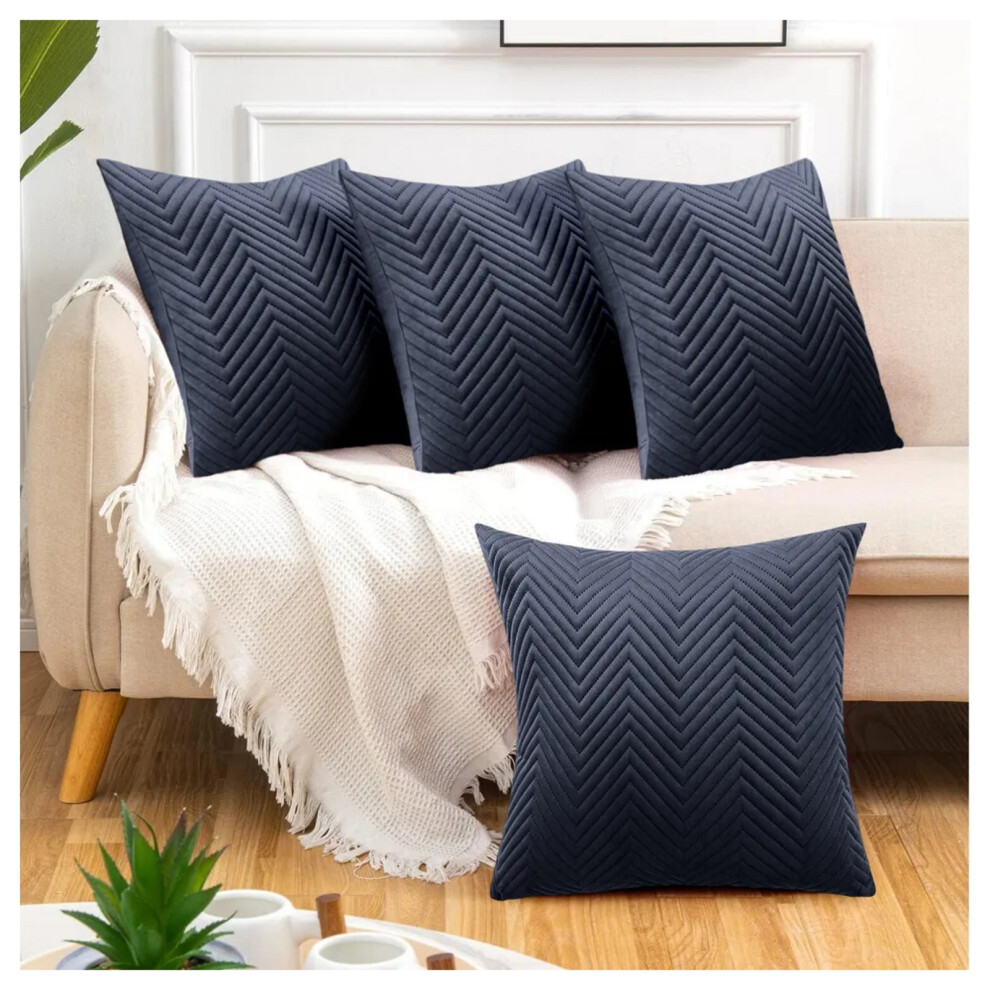 (Embossed Charcoal Velvet Cushion Cover, 4 Cushion Covers (Pack of 4)) Plush Velvet Soft Cushion Cover Throw Pillowcase