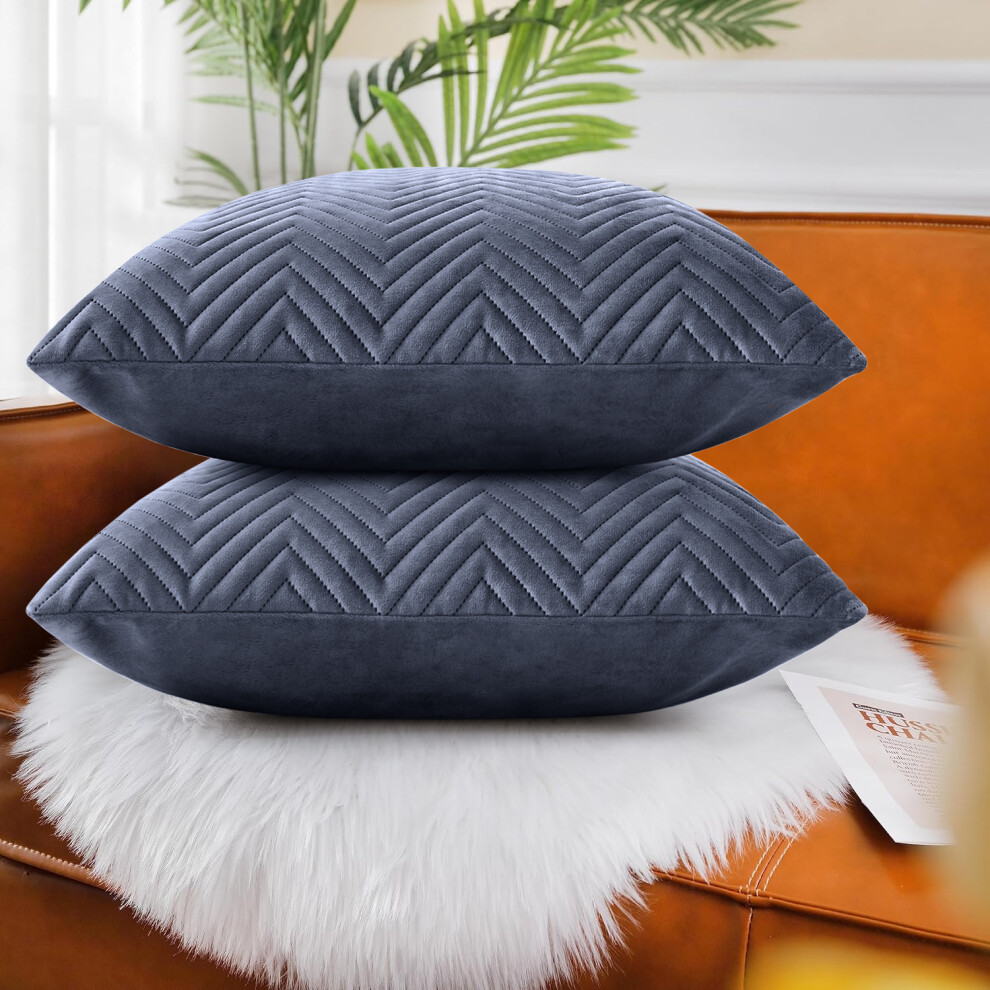 (Embossed Charcoal Velvet Cushion Cover, 2 Cushion Covers (Pack of 2)) Plush Velvet Soft Cushion Cover Throw Pillowcase