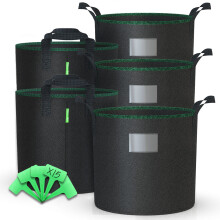 VOUNOT 5 Pack Plant Grow Bags 30L Vegetable Growing Container with Handles, Plant labels