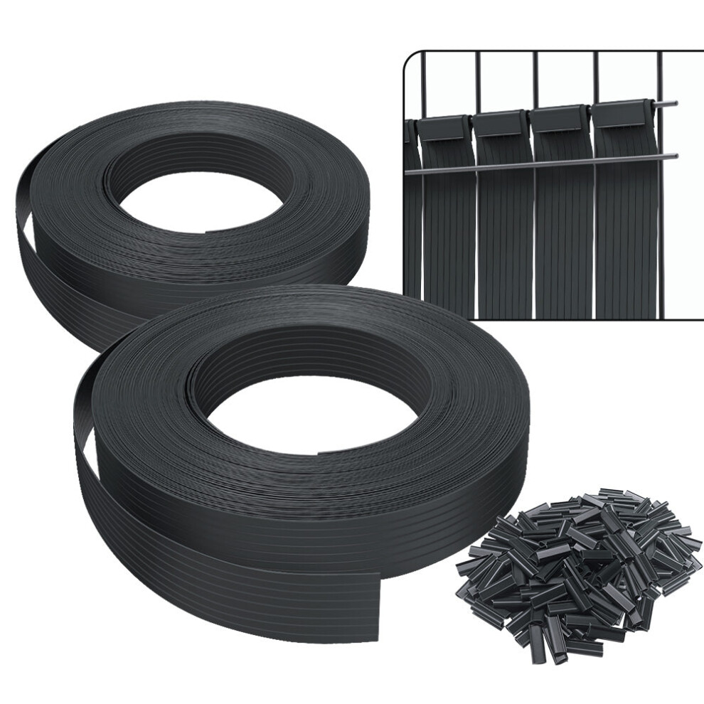 VOUNOT PVC Privacy Strips Garden Privacy Fence Screen 150m x 4.7cm with 300 Clips, Black