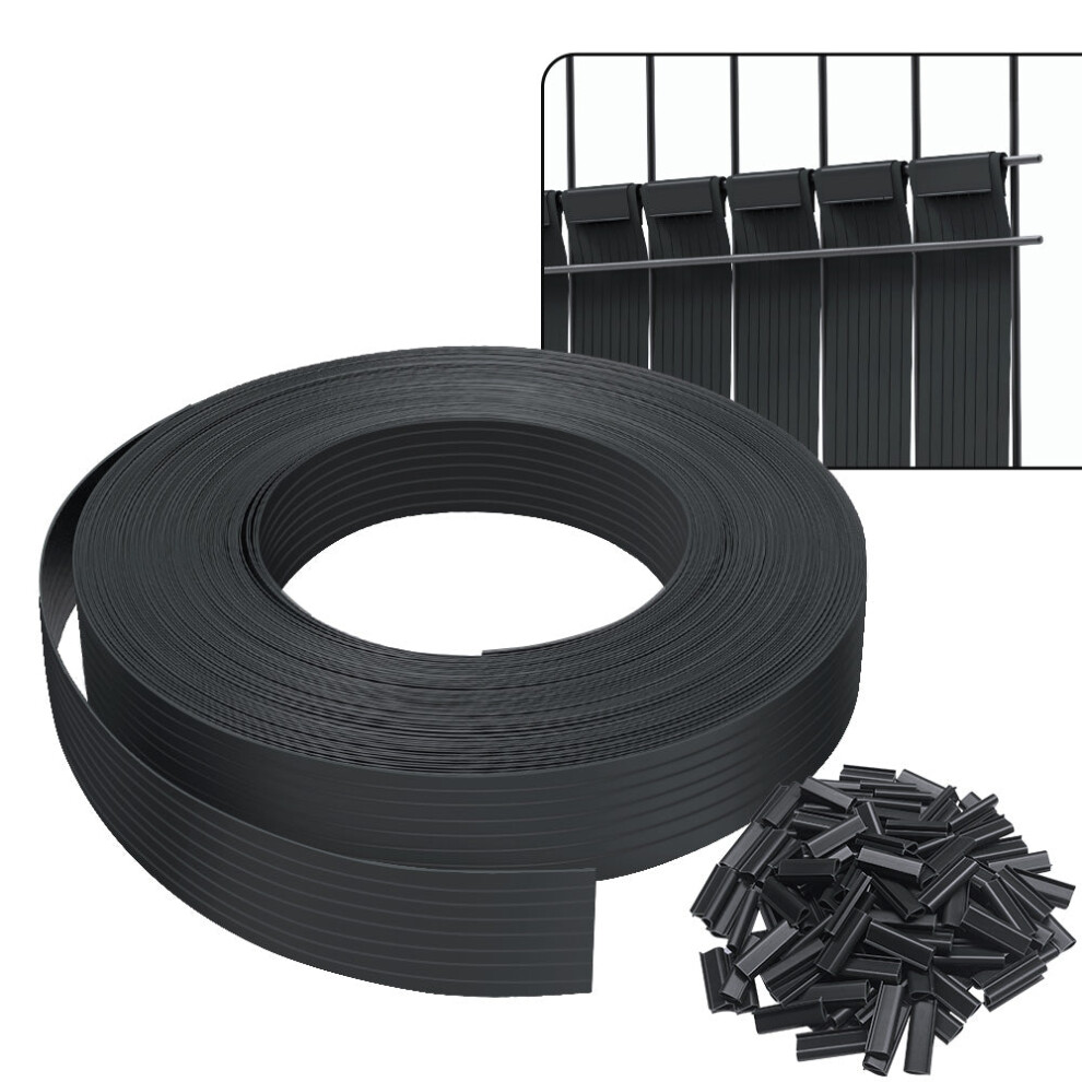 VOUNOT PVC Privacy Strips Garden Privacy Fence Screen 75m x 4.7cm with 150 Clips, Black