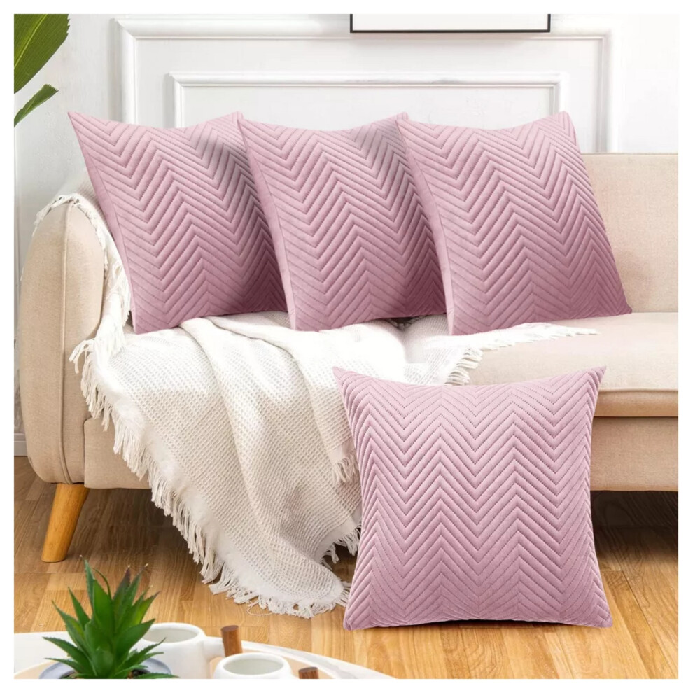 (Embossed Pink Velvet Cushion Cover, 4 Cushion Covers (Pack of 4)) Plush Velvet Soft Cushion Cover Throw Pillowcase