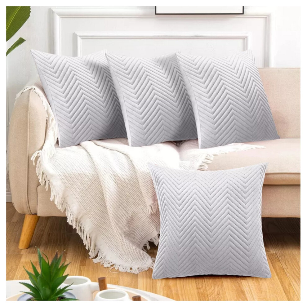 (Embossed Silver Velvet Cushion Cover, 4 Cushion Covers (Pack of 4)) Plush Velvet Soft Cushion Cover Throw Pillowcase