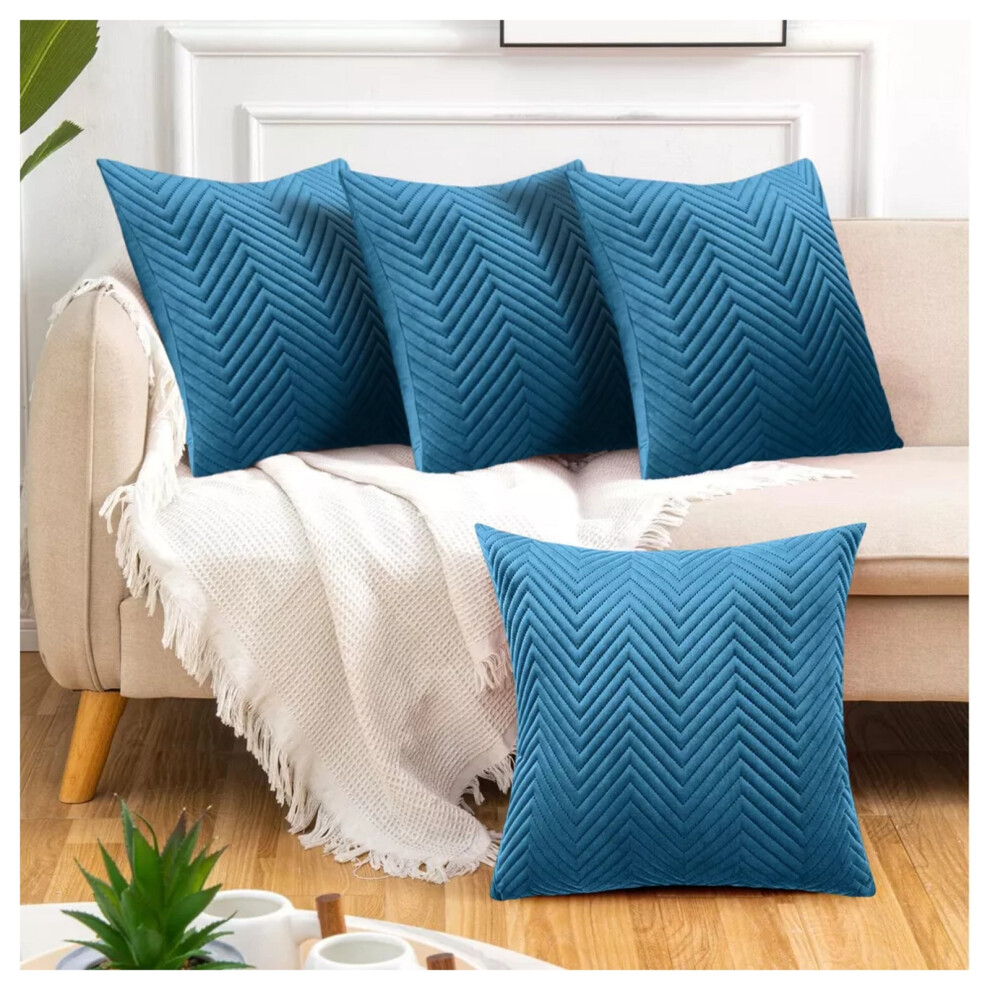 (Embossed Teal Velvet Cushion Cover, 4 Cushion Covers (Pack of 4)) Plush Velvet Soft Cushion Cover Throw Pillowcase