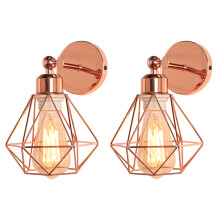 (2X) Retro Wall Light Modern Wall Lamp E27 Adjustable Angle (Rose Gold) Metal Cage Wall Sconce Indoor Lighting