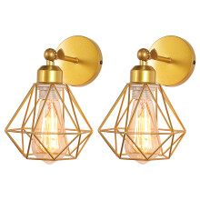 (2X) Retro Wall Light Modern Wall Lamp E27 Adjustable Angle (Gold) Metal Cage Wall Sconce Indoor Lighting