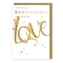 On Your Anniversary With Love Gold Flowerful Love! Anniversary Greeting Card