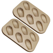 2 Pack Madeleine Mold Cake Pan, Non-Stick for Oven Baking (Gold)