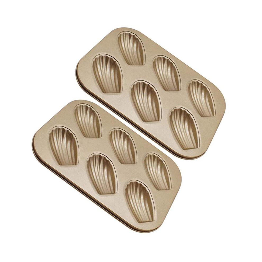 2 Pack Madeleine Mold Cake Pan, Non-Stick for Oven Baking (Gold)
