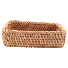 Hand-Woven Rectangular Rattan Wicker Basket Kitchen Household Tools-S