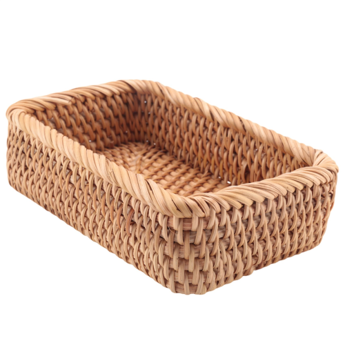 Hand-Woven Rectangular Rattan Wicker Basket Kitchen Household Tools-S 2