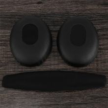 A pair of black ear cushions with head pad for Bose QC3 Quiet Comfort 3 headphones