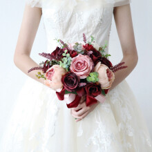 Bourgogne PoussiéReux Rose Rose Bouquet - Champagne Blush Blooming Pivoine avec Eucalyptus RéEl Parfaites Fleurs de Mariage Nuptiale