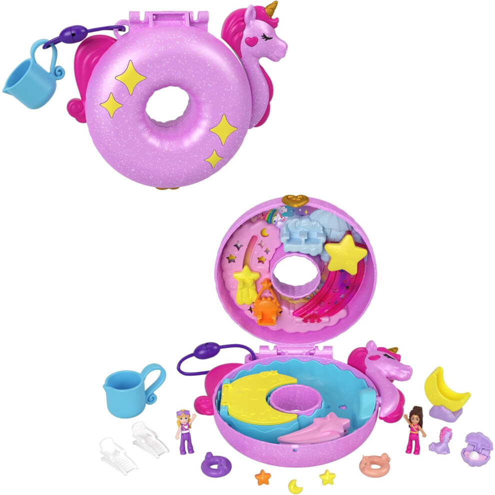 Polly Pocket Dolls And Playset, 12 Accessories, Unicorn Floatie Compact With Water Play And 2 Color-Change Pieces, Hkv34
