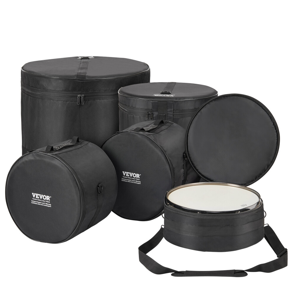 VEVOR 5-Piece Drum Bag Set Padded Drum Cases 1680D Oxford Fabric Foldable