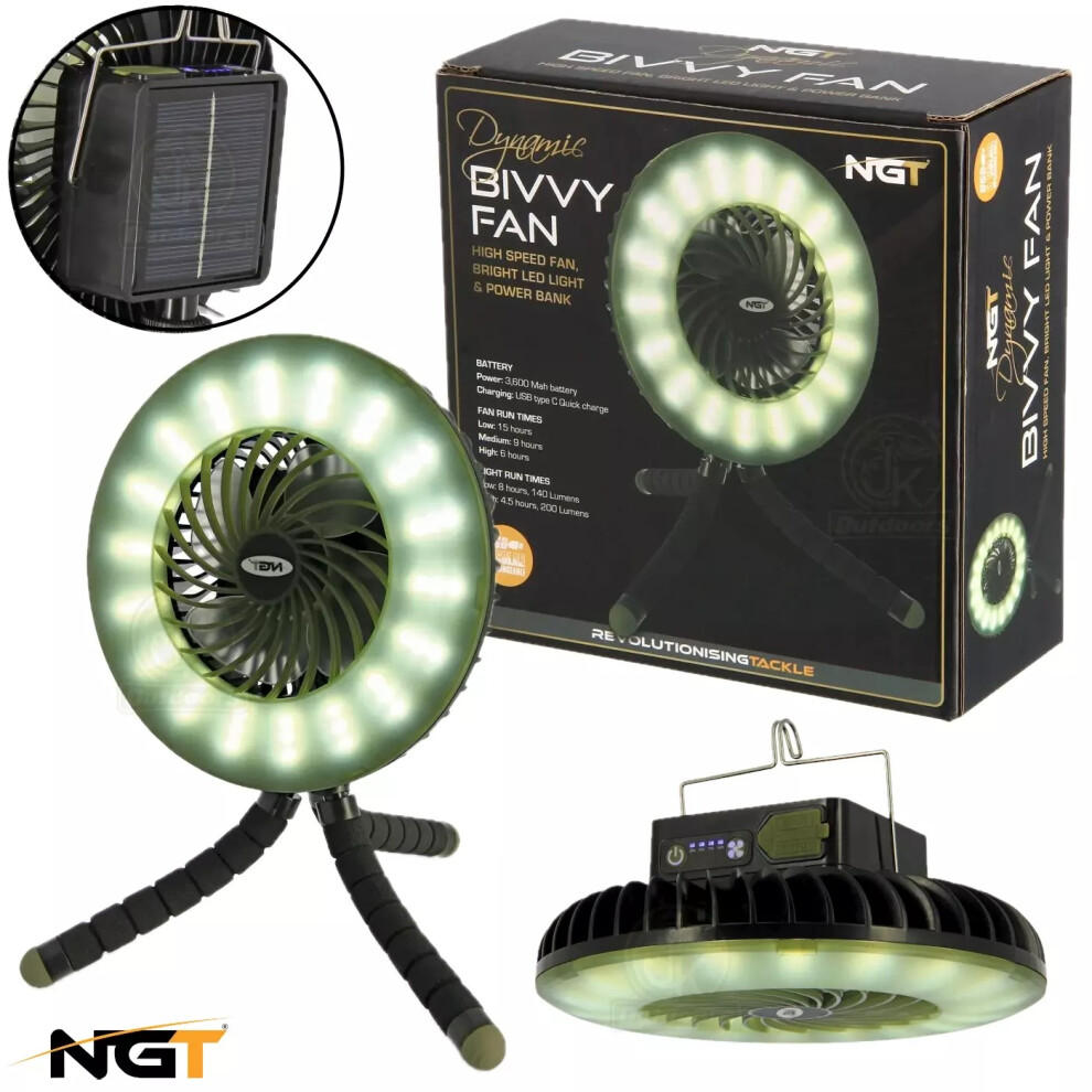 NGT Dynamic Fan - USB Rechargable 3600mAh Fan with Light and Powerbank