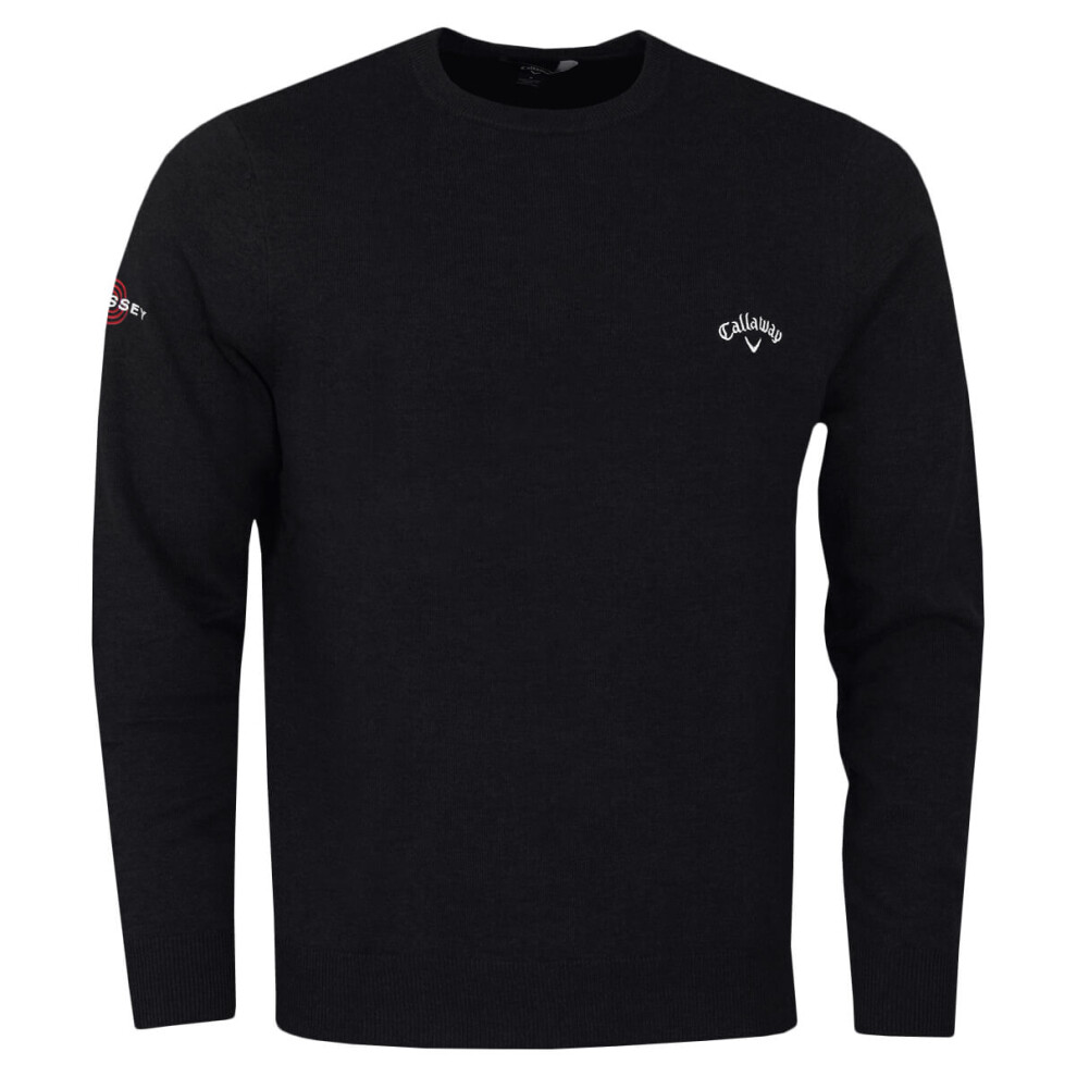 (XL, True Black) Callaway Golf Mens 2021 Odyssey Signature Tour Logo Knit Crew Neck Golf Sweater