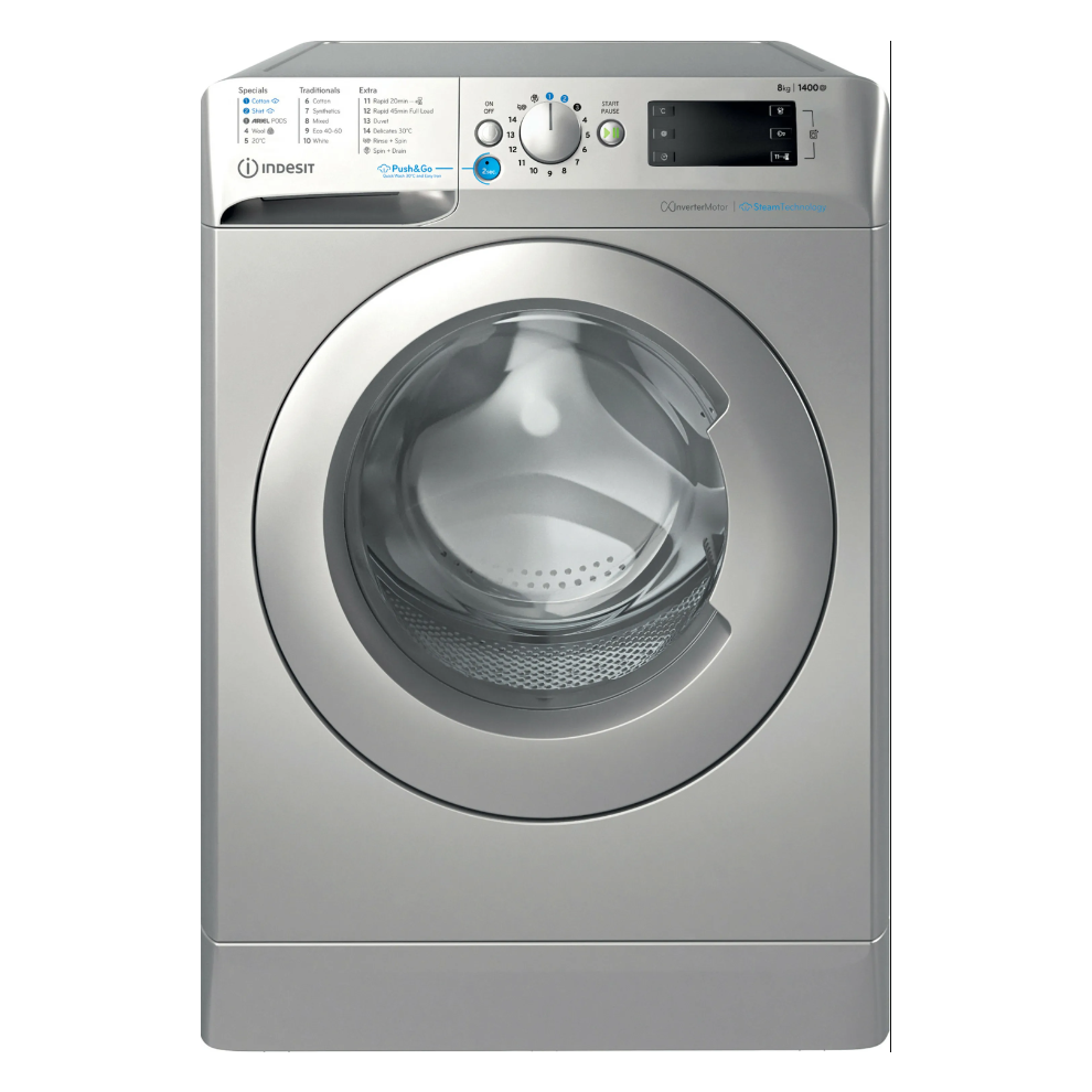 Indesit Push&Go BWE 81496X SV UK 8kg Washing Machine with 1400 rpm - Silver - A Rated-image-OPC-PF7J92H-NEW