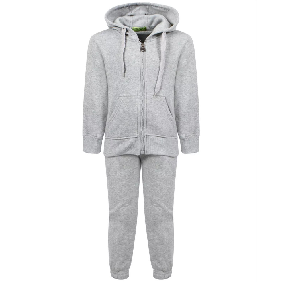 (11-12 Years, Grey ) Kids Tracksuit Full Set Zipper Hooded Casual Top