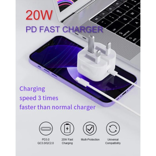 iPhone 15 Fast Charger Plug and Cable (Braided) 20W USB C Fast Charger 1
