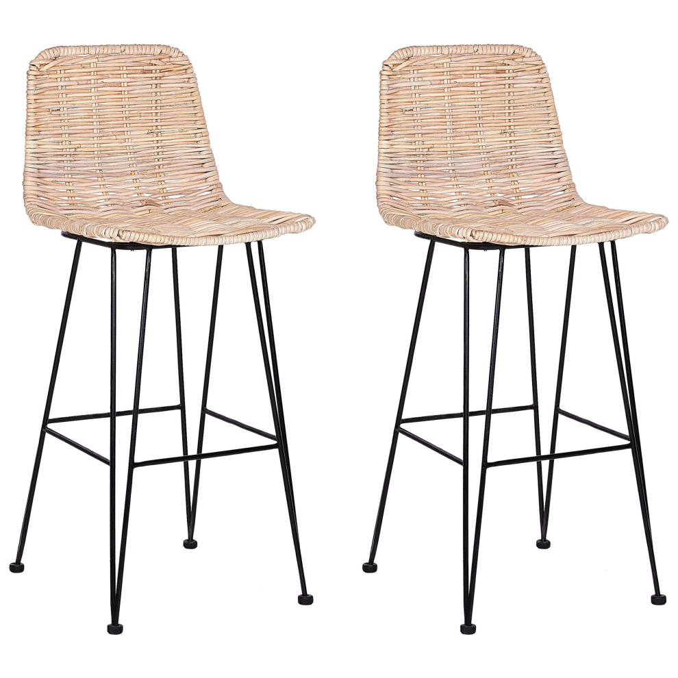 Set of 2 Bar Chairs CASSITA Rattan Natural