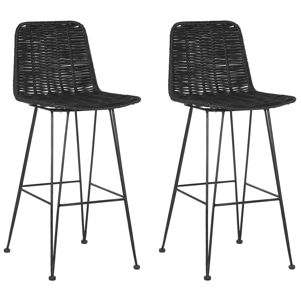 Set of 2 Bar Chairs CASSITA Rattan Black