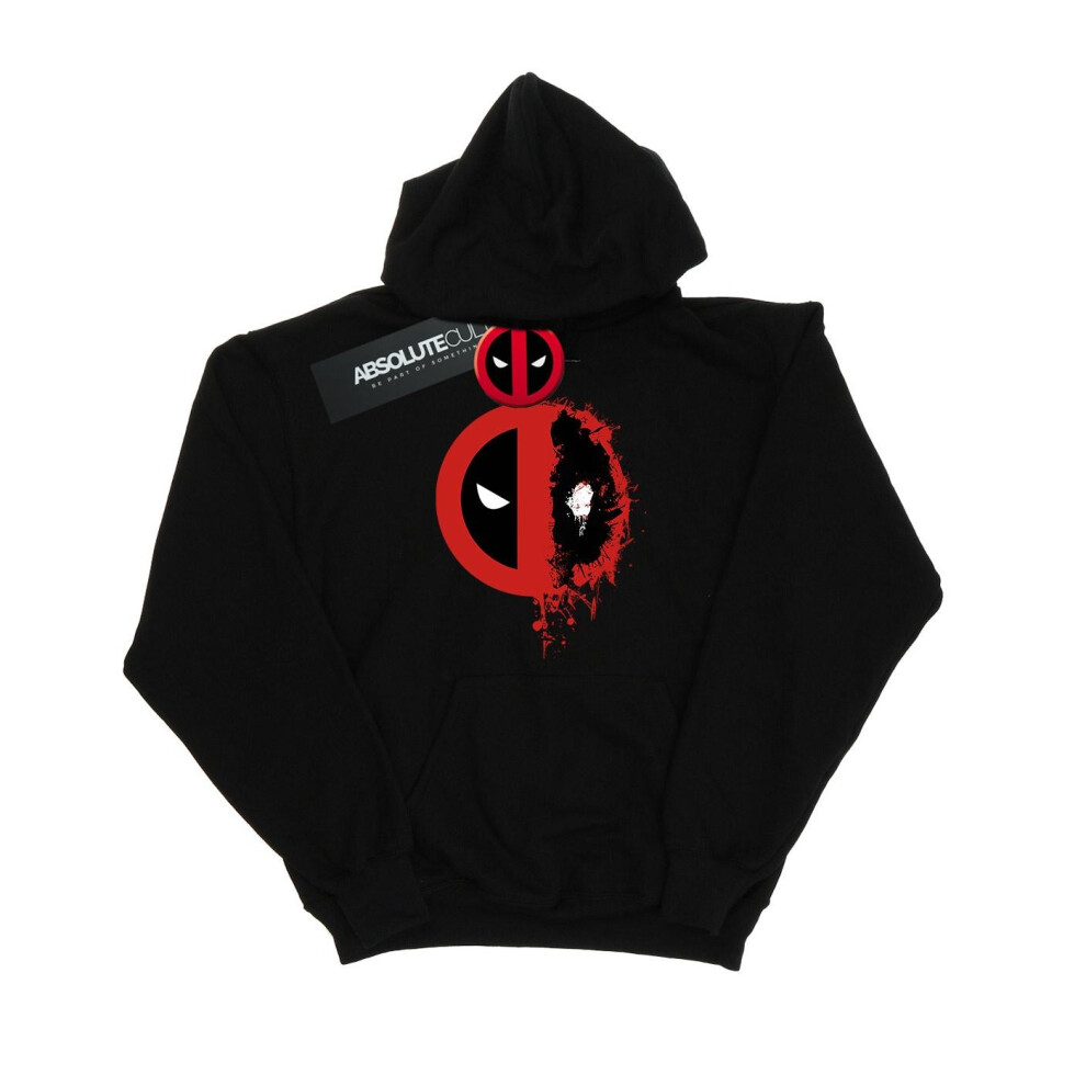 (L, Black) Deadpool Mens Paint Splatter Logo Hoodie