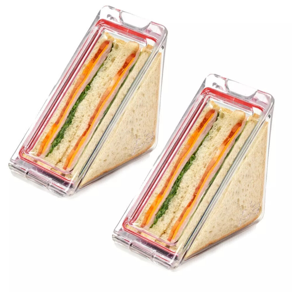 (Clear-2 Pcs) NEW Triangle Sandwich Container Reusable Plastic Sandwich Bag Wedge Box Portable