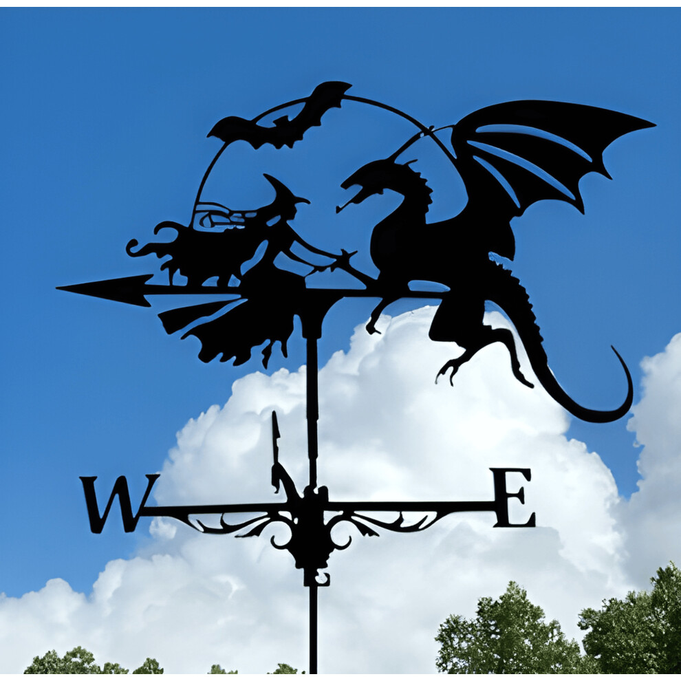 (Witches and Dragons) Halloween Knight Weathervane: Metal Skeleton Holiday Outdoor Decor for Yard, Garden, and Festive Atmosphere